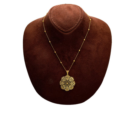 Gold Filigree Flower Necklace Set (Necklace, Earrings and Ring) 21KT - FKJNKLST21KM10219