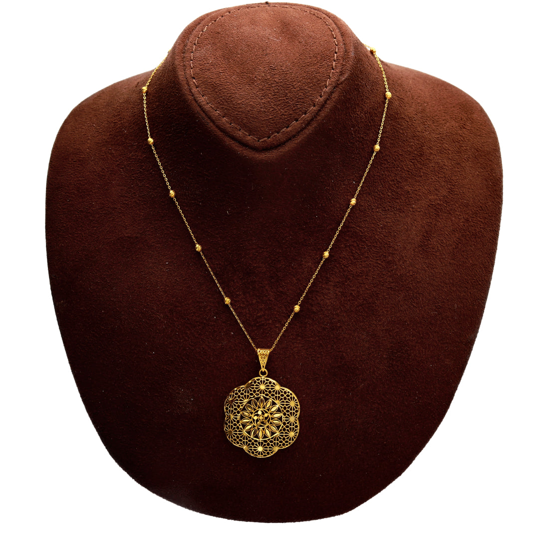 Gold Filigree Medallion Necklace Set (Necklace, Earrings and Ring) 21KT - FKJNKLST21KM10220