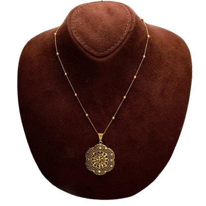 Gold Filigree Medallion Necklace Set (Necklace, Earrings and Ring) 21KT - FKJNKLST21KM10220