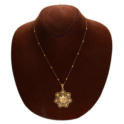 Gold Textured Filigree Flower Necklace Set (Necklace, Earrings and Ring) 21KT - FKJNKLST21KM10227