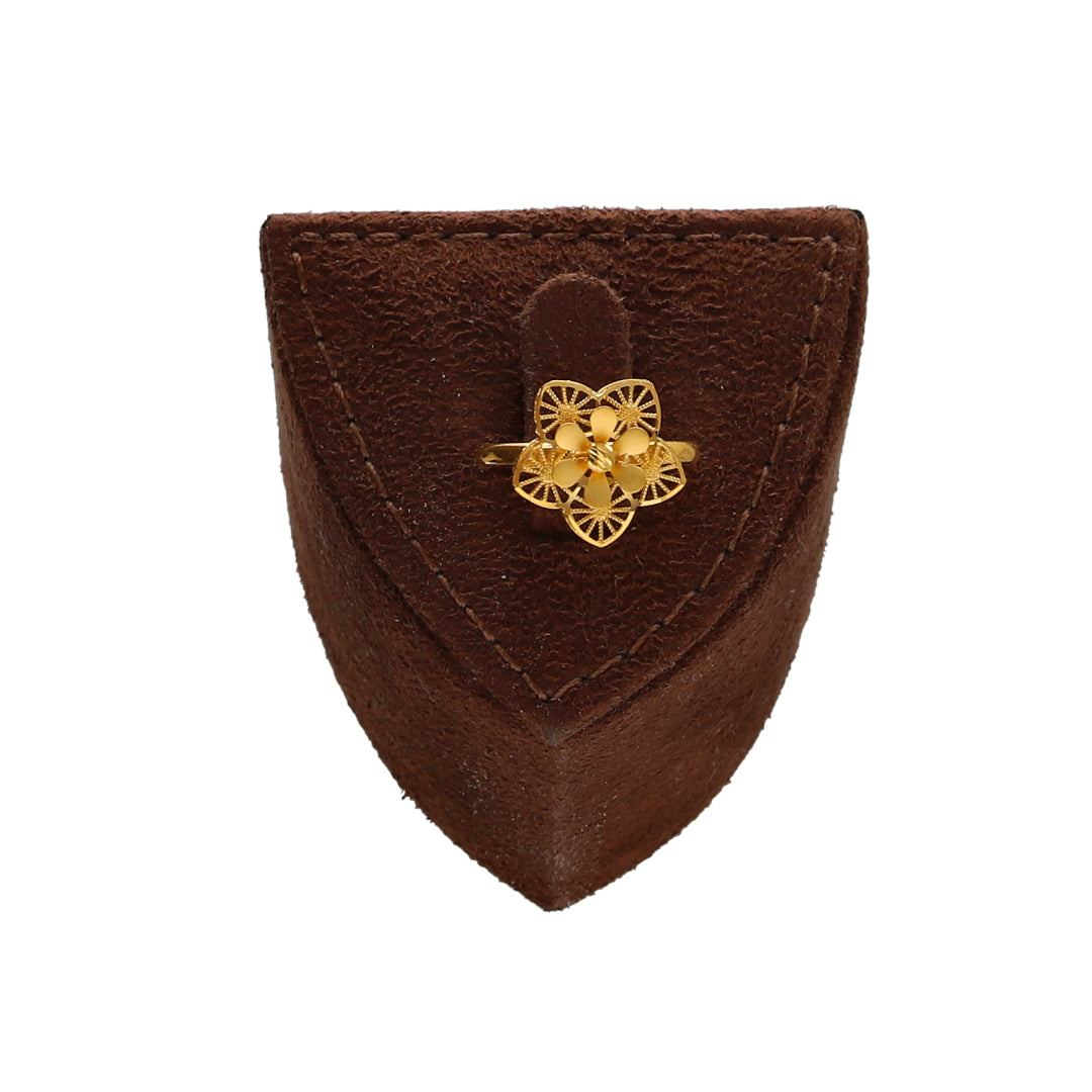 Gold Textured Filigree Flower Necklace Set (Necklace, Earrings and Ring) 21KT - FKJNKLST21KM10227