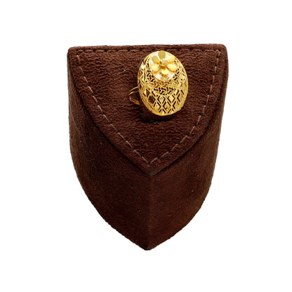 Gold Textured Floral Medallion Necklace Set (Necklace, Earrings and Ring) 21KT - FKJNKLST21KM10222