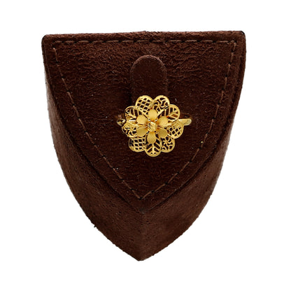 Gold Textured Floral Filigree Necklace Set (Necklace, Earrings and Ring) 21KT - FKJNKLST21KM10230