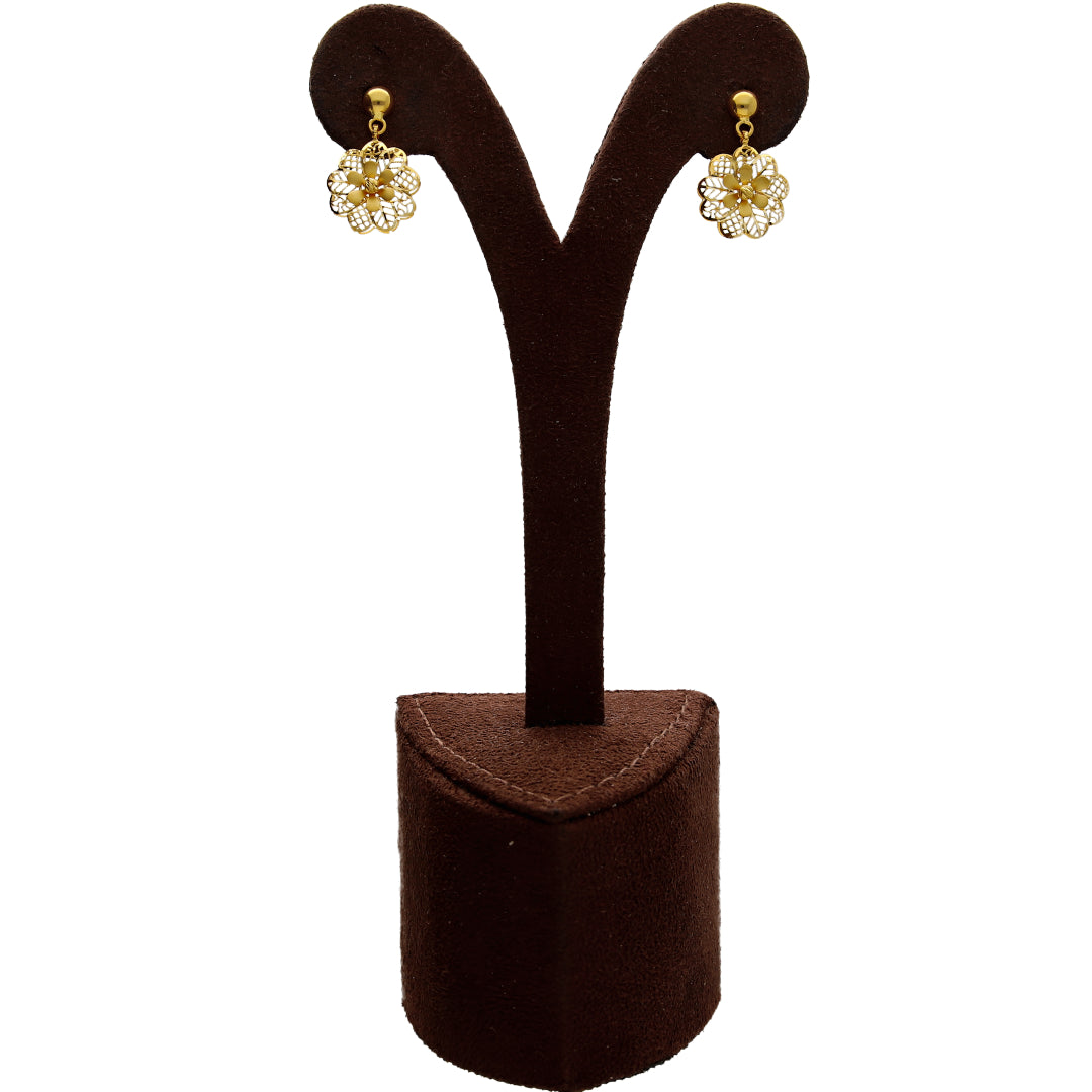 Gold Textured Floral Filigree Necklace Set (Necklace, Earrings and Ring) 21KT - FKJNKLST21KM10230