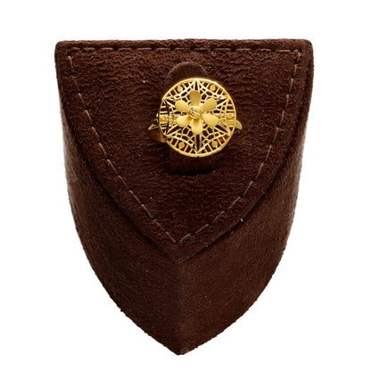 Gold Textured Round Flower Necklace Set (Necklace, Earrings and Ring) 21KT - FKJNKLST21KM10231