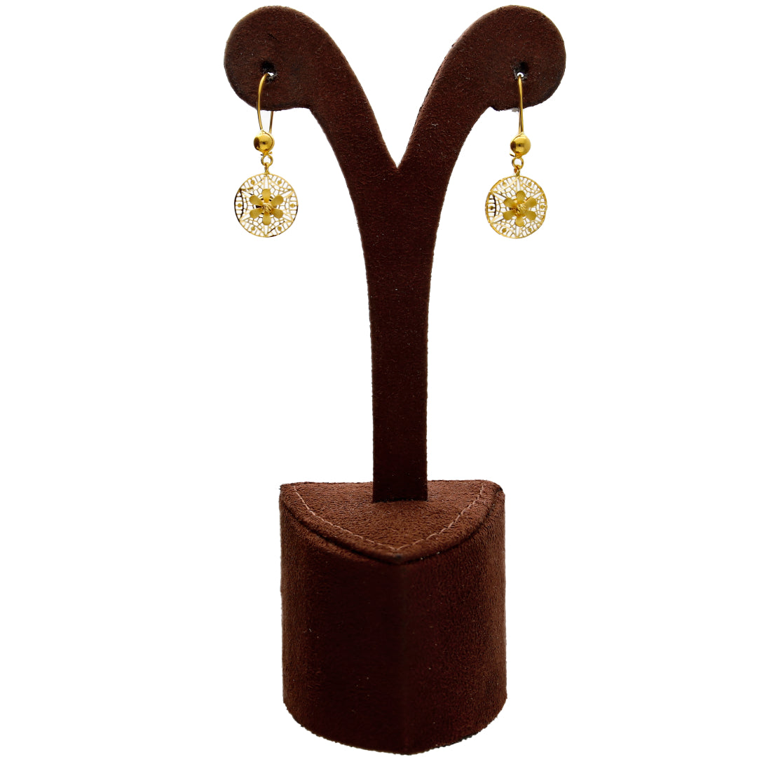 Gold Textured Round Flower Necklace Set (Necklace, Earrings and Ring) 21KT - FKJNKLST21KM10231