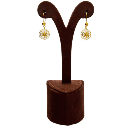 Gold Textured Round Flower Necklace Set (Necklace, Earrings and Ring) 21KT - FKJNKLST21KM10231