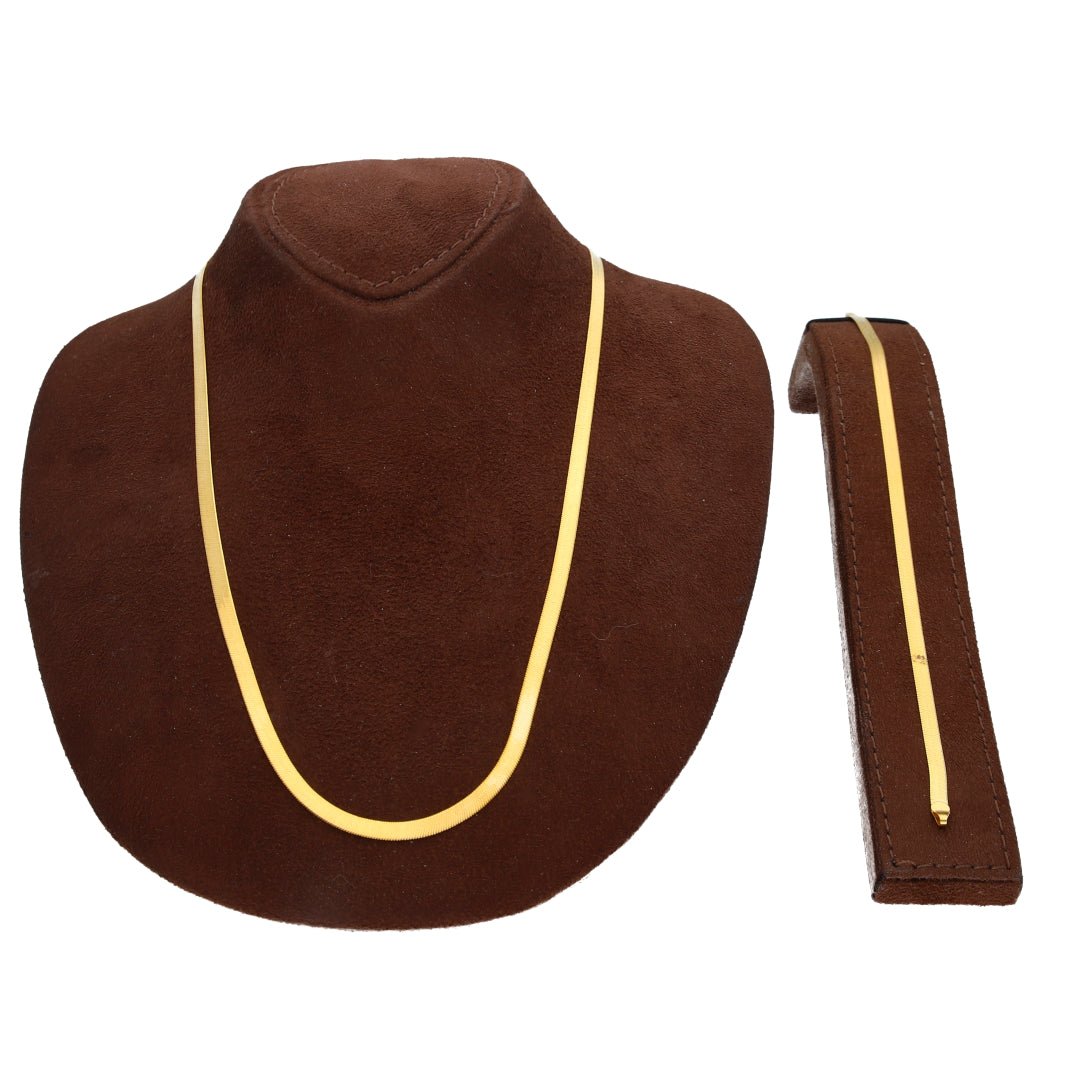 Gold Sleek Flat Chain Set (Chain with Bracelet) 21KT - FKJCNST21KM10382