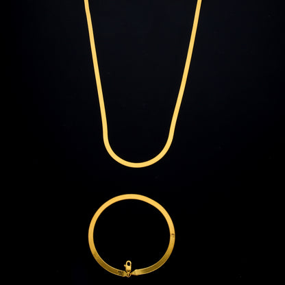 Gold Sleek Flat Chain Set (Chain with Bracelet) 21KT - FKJCNST21KM10382