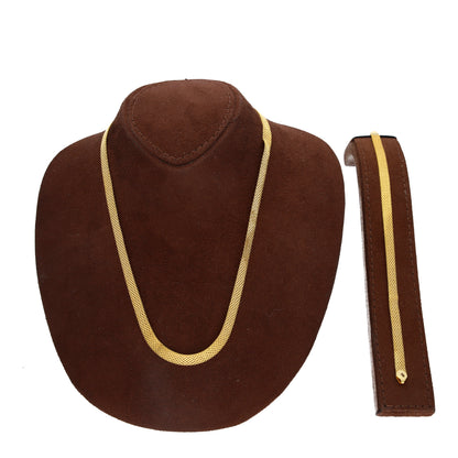 Gold Elegant Mesh Chain Set (Chain with Bracelet) 21KT - FKJCNST21KM10383