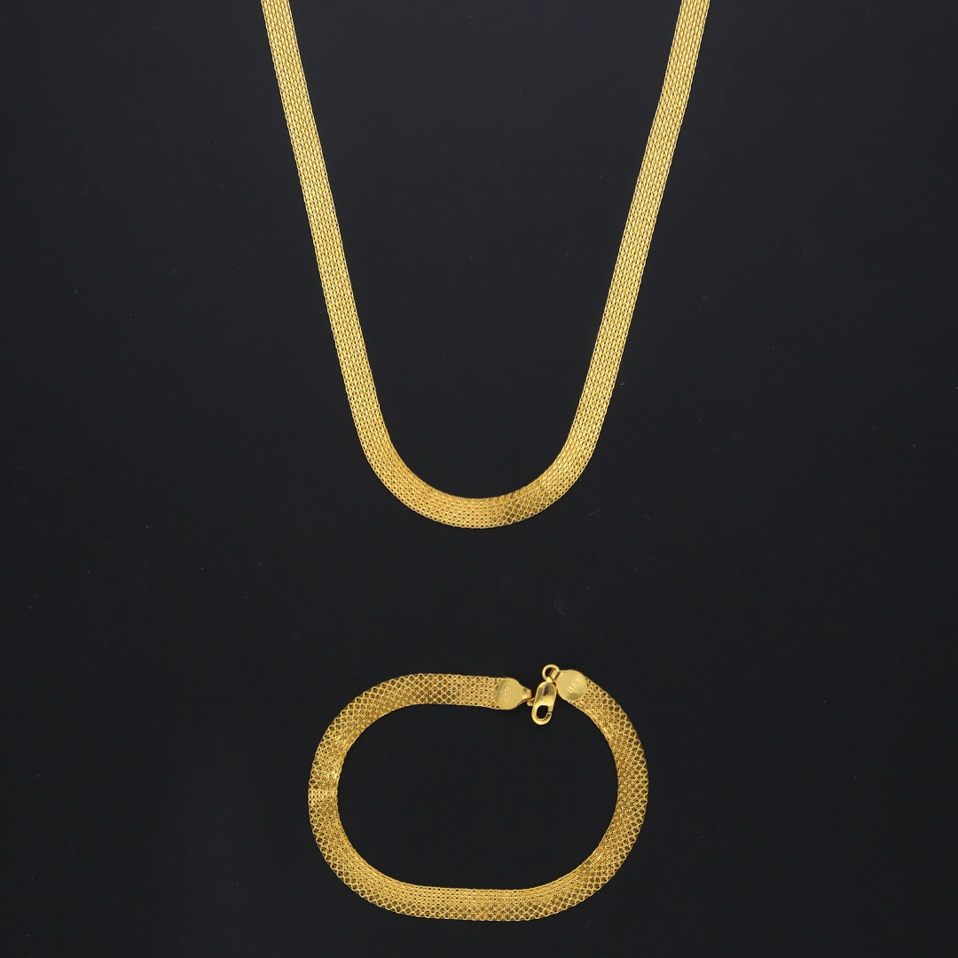 Gold Elegant Mesh Chain Set (Chain with Bracelet) 21KT - FKJCNST21KM10383