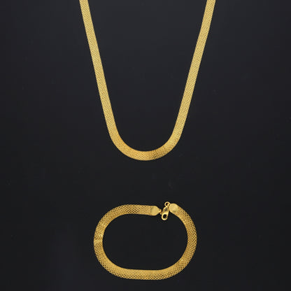 Gold Elegant Mesh Chain Set (Chain with Bracelet) 21KT - FKJCNST21KM10383