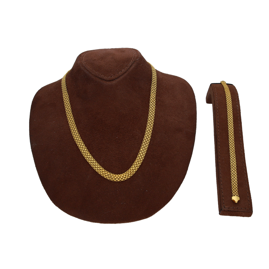 Gold Elegant Flat Link Chain Set (Chain with Bracelet) 21KT - FKJCNST21KM10386