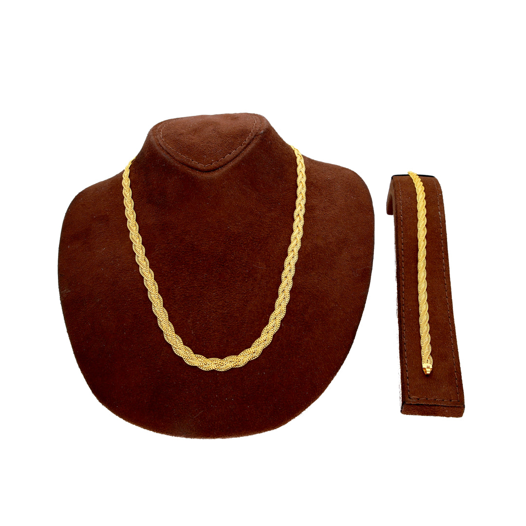 Gold Classic Twisted Rope Chain Set (Chain with Bracelet) 21KT - FKJCNST21KM10387