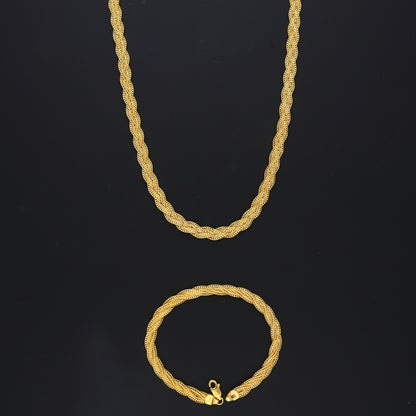 Gold Classic Twisted Rope Chain Set (Chain with Bracelet) 21KT - FKJCNST21KM10387