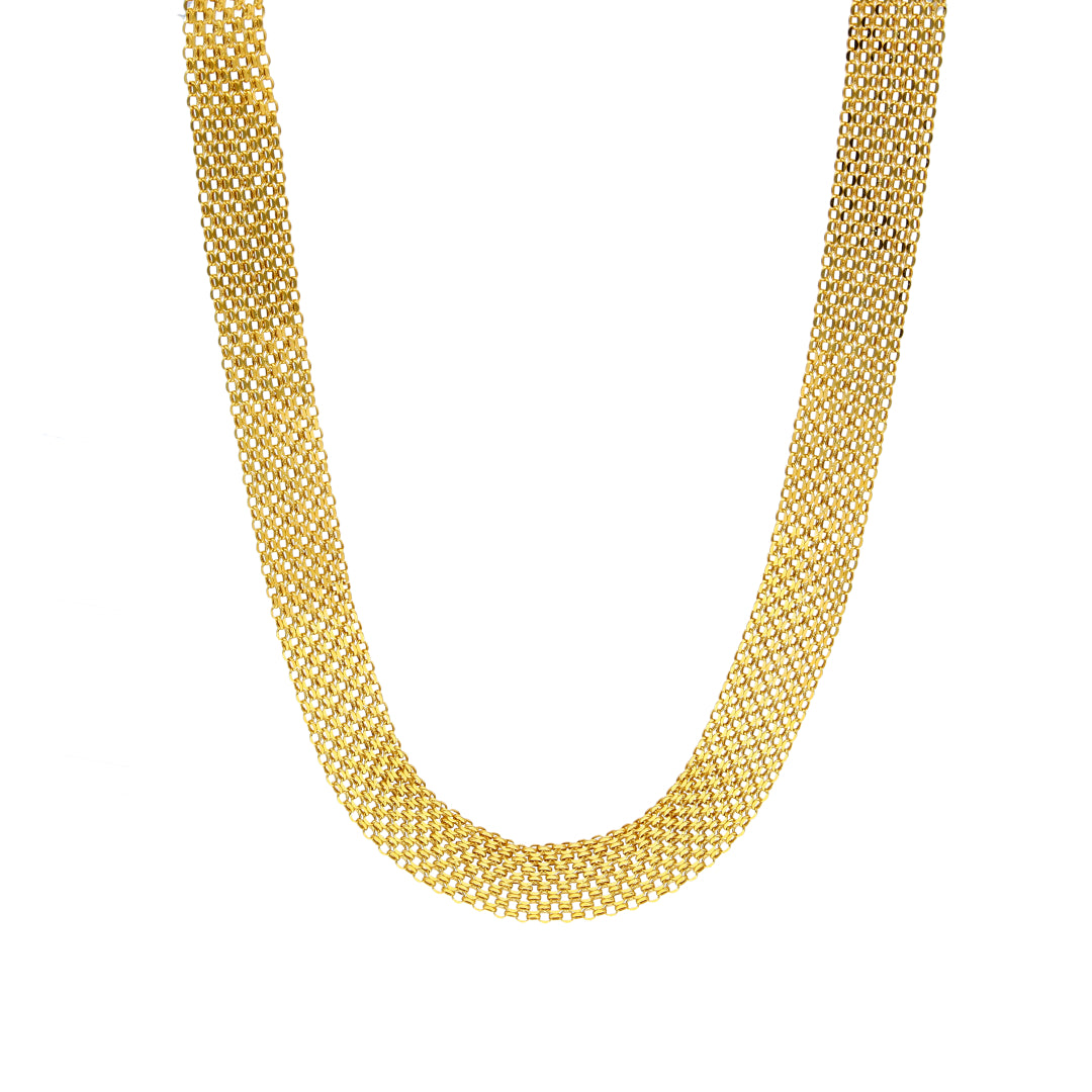 Gold Bold Flat Mesh Chain Set (Chain with Bracelet) 21KT - FKJCNST21KM10388