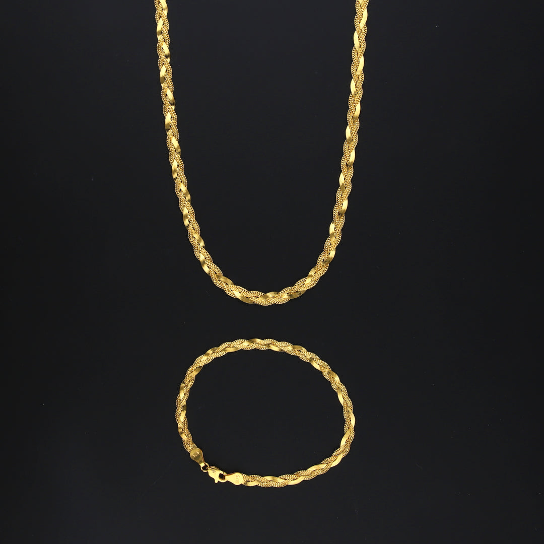 Gold Classic Braided Chain Set (Chain with Bracelet) 21KT - FKJCNST21KM10389