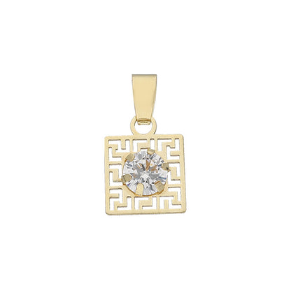 Gold Square Solitaire Pendant 18 KT - FKJPND18K8842