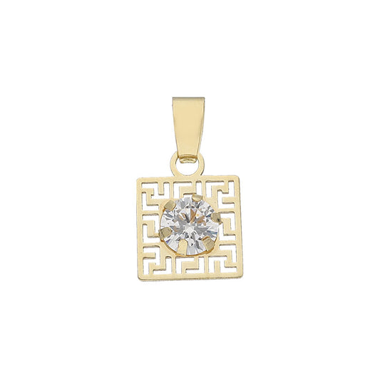 Gold Square Solitaire Pendant 18 KT - FKJPND18K8842