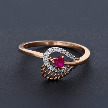 Gold Elegant Ruby Heart Ring 18KT - FKJRN18K10437