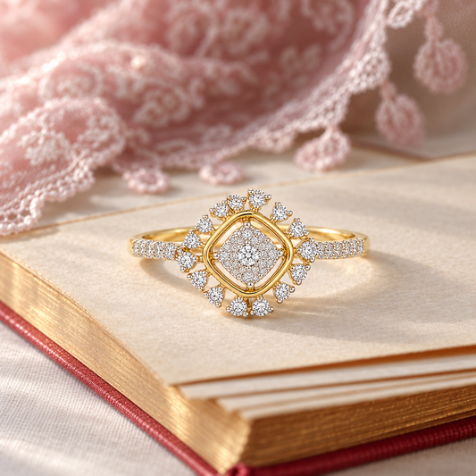 Round Brilliant Cut Diamonds Elegant Ring in 18KT Yellow Gold - FKJRN18KMD12107