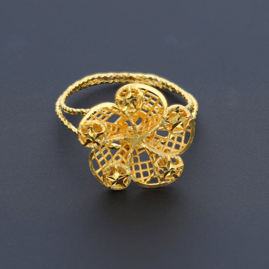Gold Flower Shaped Turkish Design Ring 21KT - FKJRN21KM10461