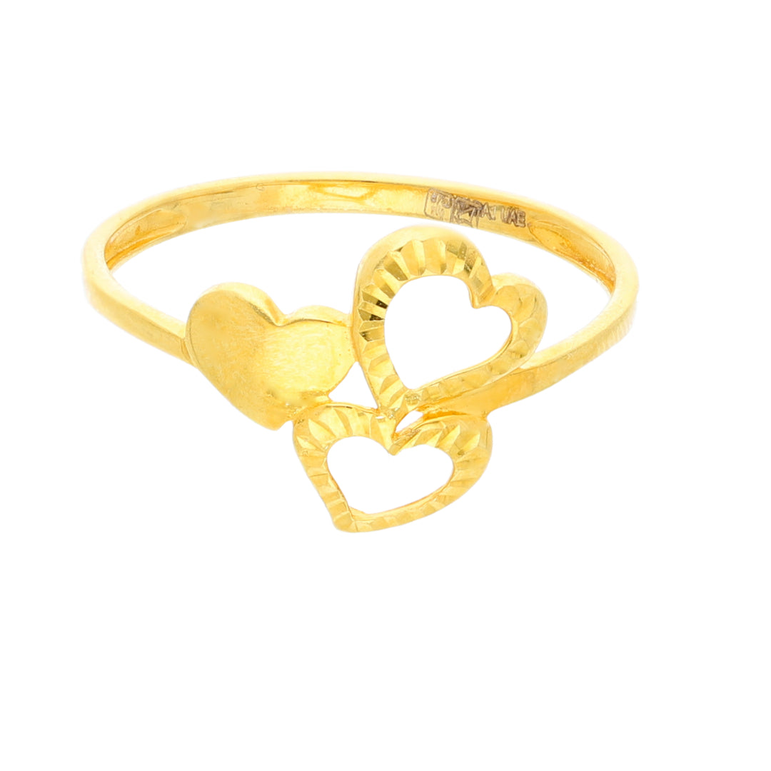 Gold Triple Heart Shaped Ring 21KT - FKJRN21KM10462