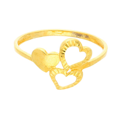 Gold Triple Heart Shaped Ring 21KT - FKJRN21KM10462