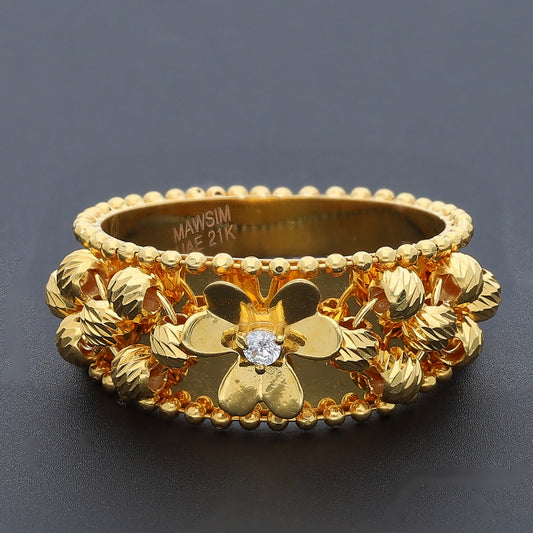 Gold Beaded Flower Ring 21KT - FKJRN21KM10473