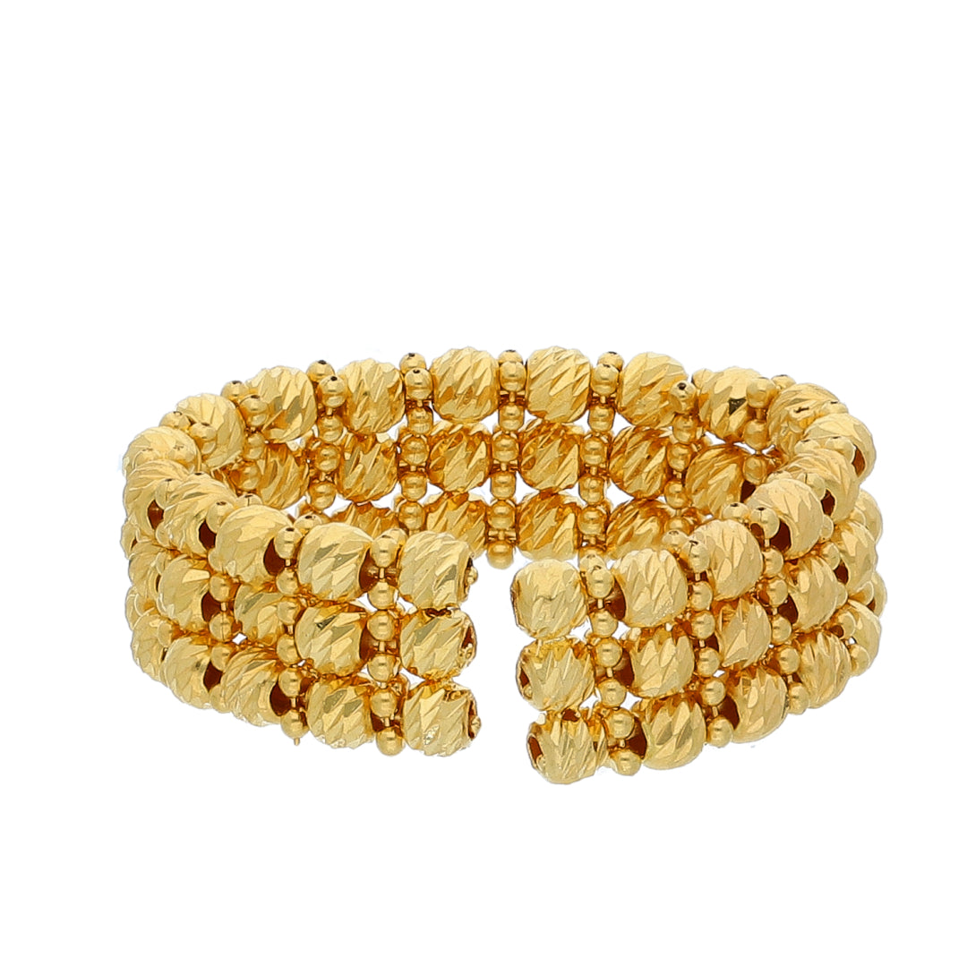 Gold Triple Layer Beaded Ring 21KT - FKJRN21KM10477