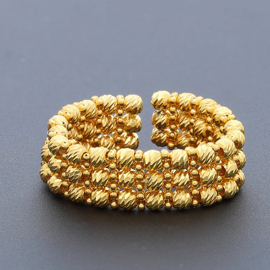 Gold Triple Layer Beaded Ring 21KT - FKJRN21KM10477
