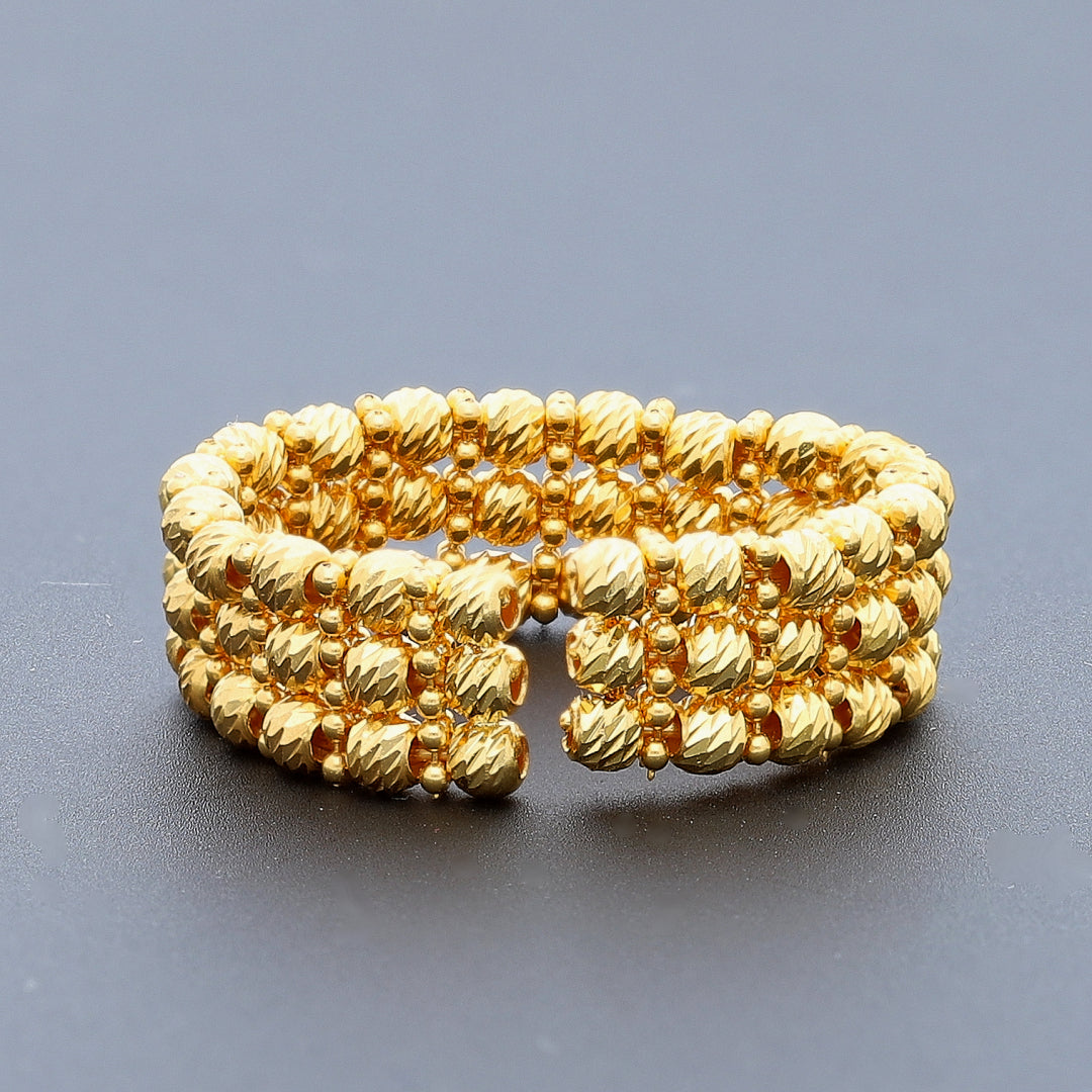 Gold Triple Layer Beaded Ring 21KT - FKJRN21KM10477