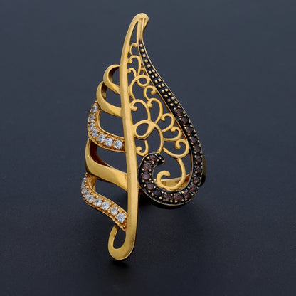 Gold Designer Diamond Leaf Ring 21KT - FKJRN21KM10479