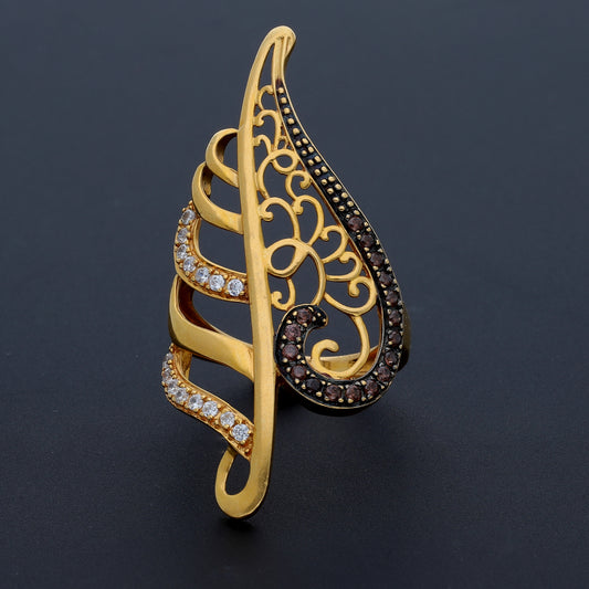 Gold Designer Diamond Leaf Ring 21KT - FKJRN21KM10479