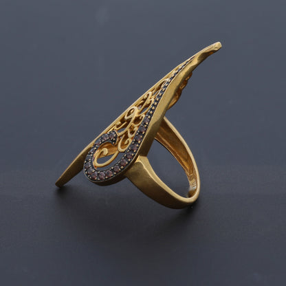 Gold Designer Diamond Leaf Ring 21KT - FKJRN21KM10479