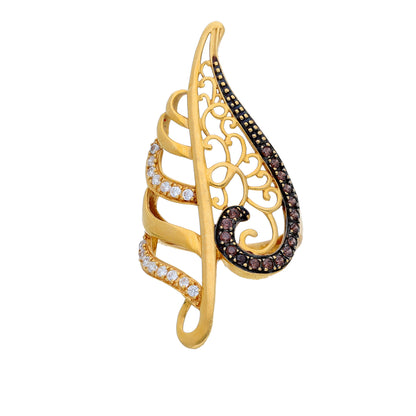 Gold Designer Diamond Leaf Ring 21KT - FKJRN21KM10479
