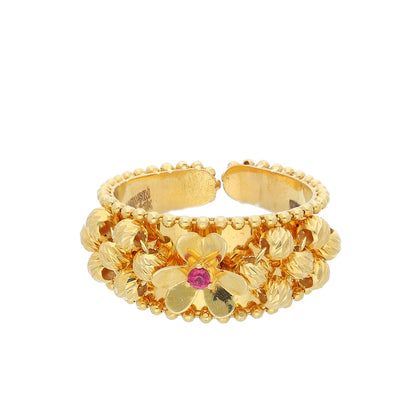 Gold Ruby Studded Flower Ring 21KT - FKJRN21KM10481