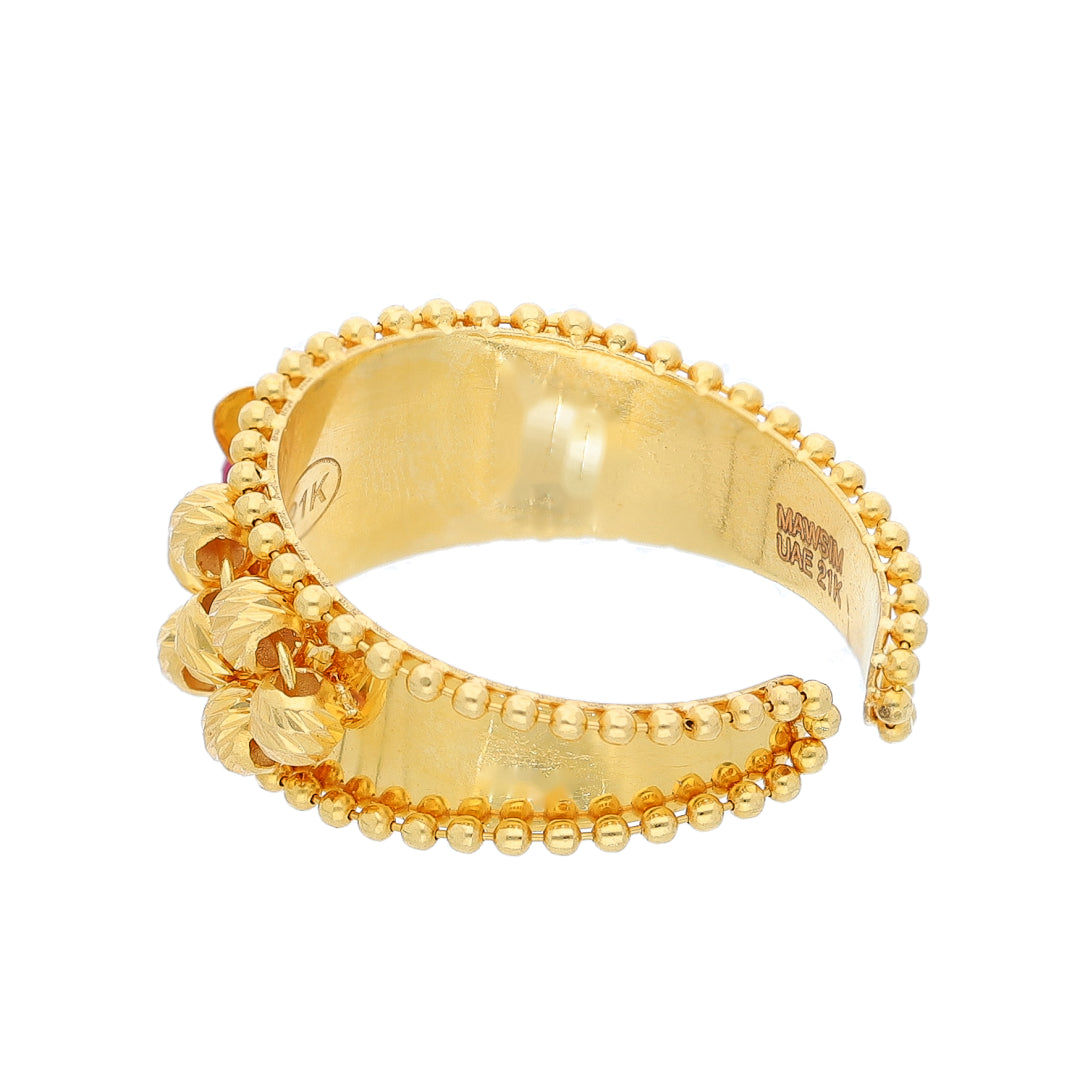 Gold Ruby Studded Flower Ring 21KT - FKJRN21KM10481