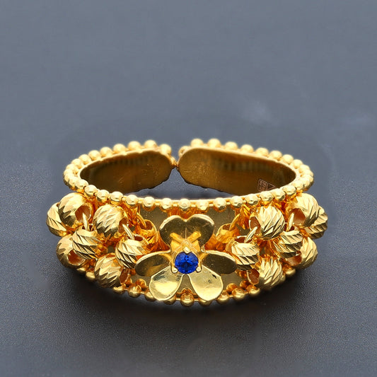 Gold Floral Blue Ring 21KT - FKJRN21KM10487
