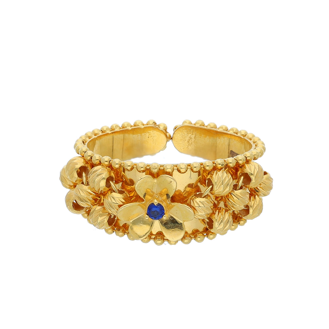 Gold Floral Blue Ring 21KT - FKJRN21KM10487