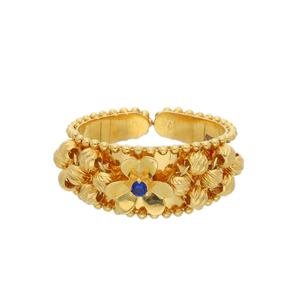 Gold Floral Blue Ring 21KT - FKJRN21KM10487