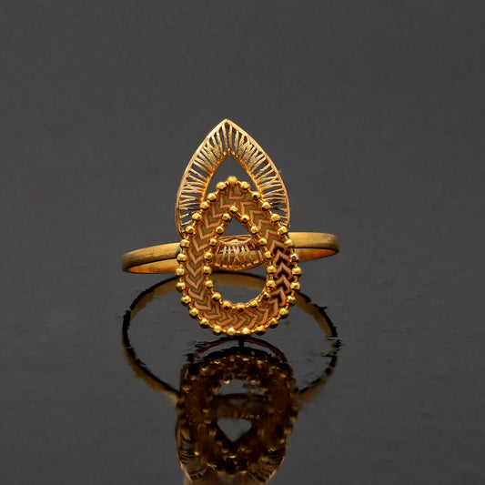 Gold Crafted Teardrop Ring 21KT - FKJRN21KM10876