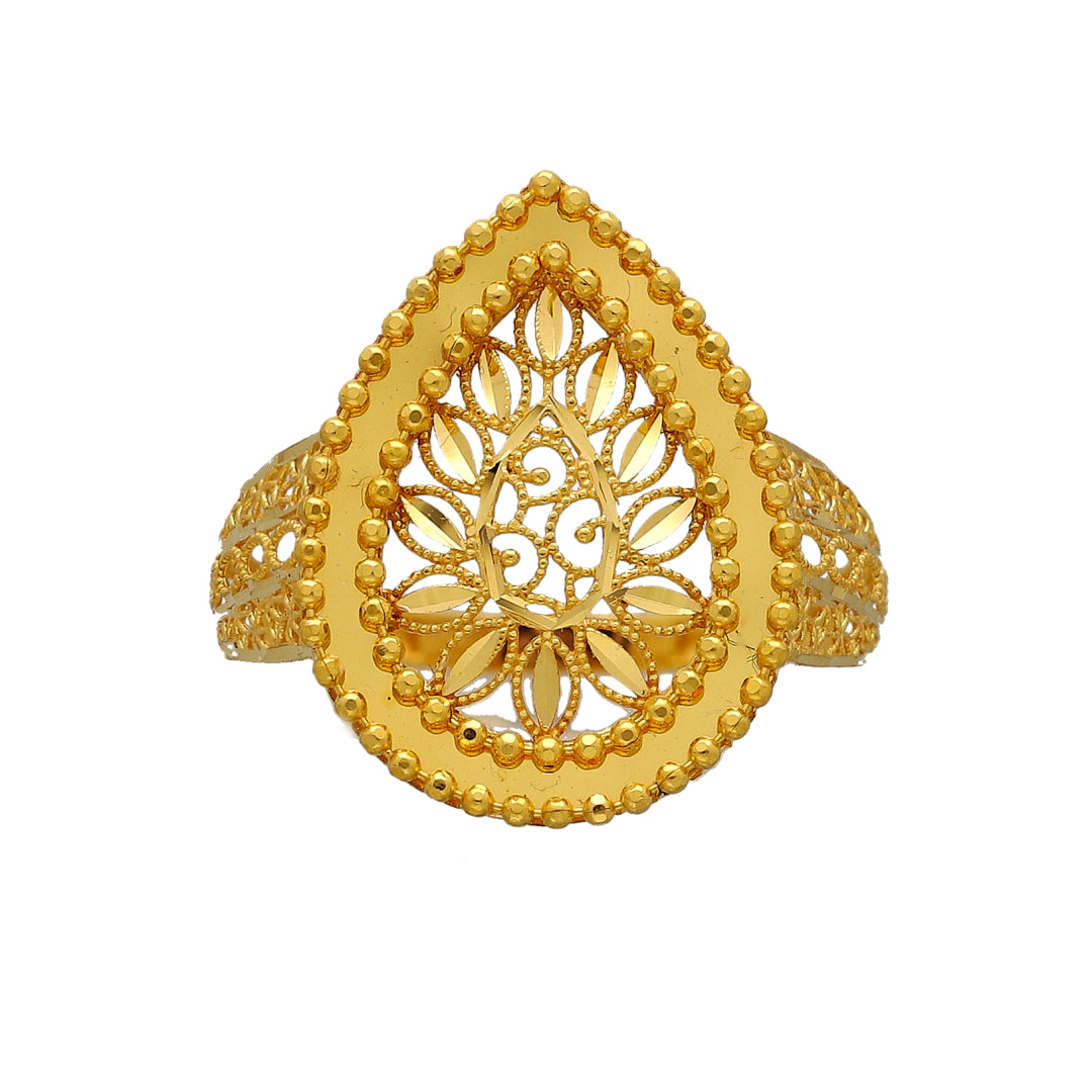 Gold Teardrop Filigree Ring 21KT - FKJRN21KM10877