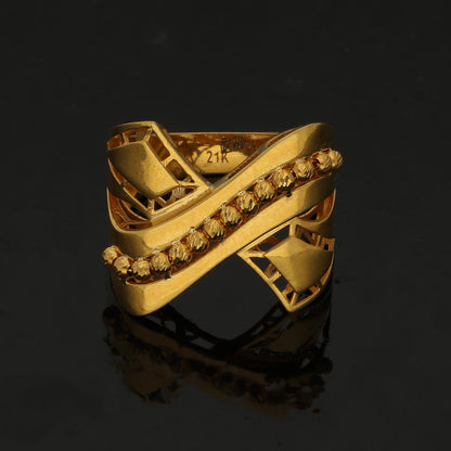 Gold Crossover Filigree Ring 21KT - FKJRN21KM10896