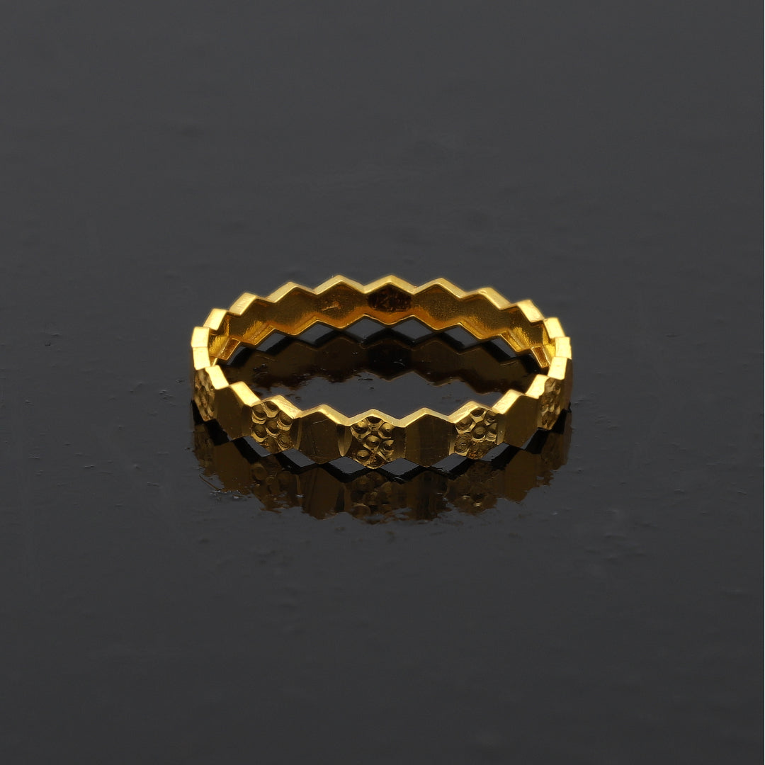 Gold Hexa-Design Ring 21KT - FKJRN21KM10900