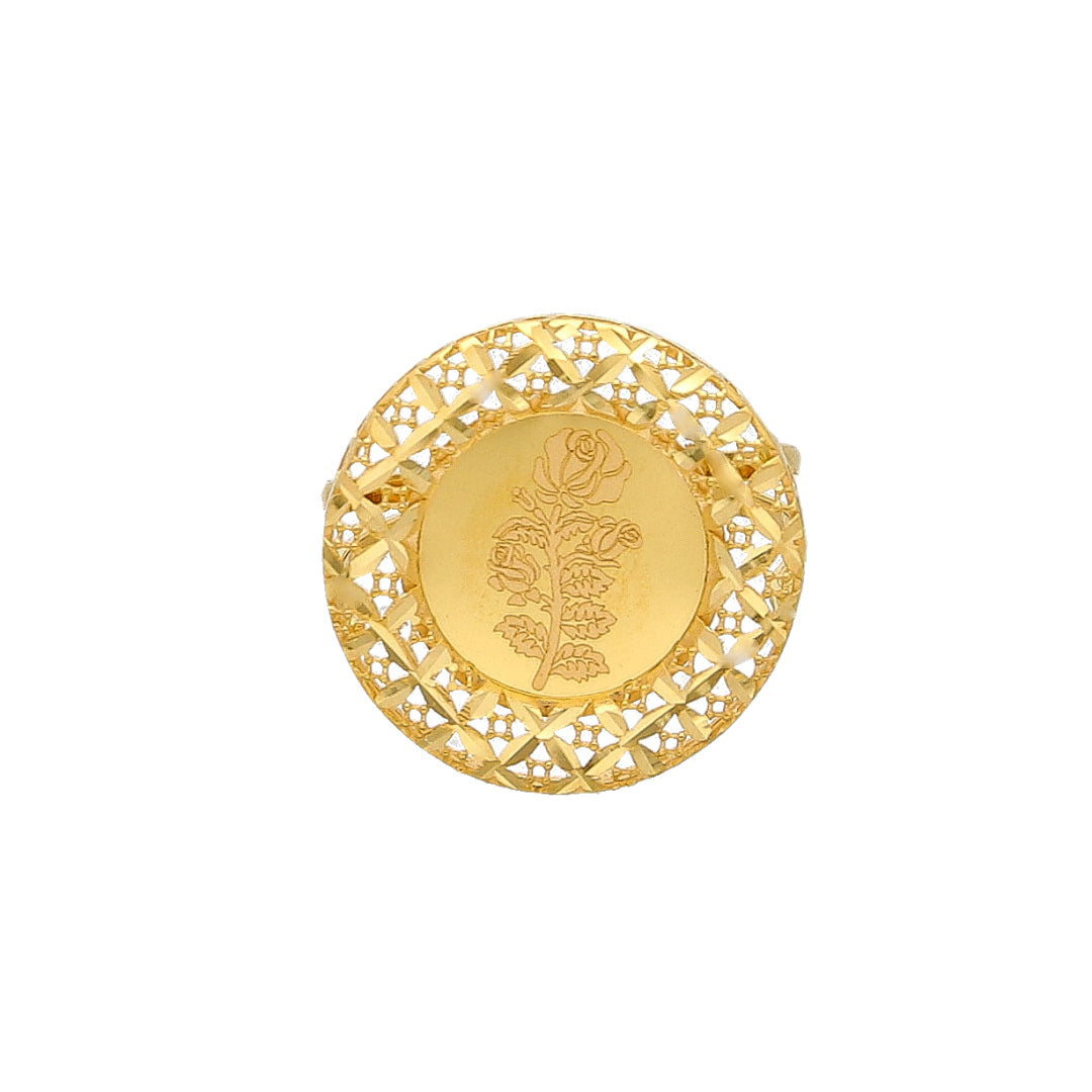 Gold Floral Engraved Ring 21KT - FKJRN21KM10913