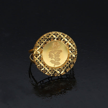 Gold Floral Engraved Ring 21KT - FKJRN21KM10913