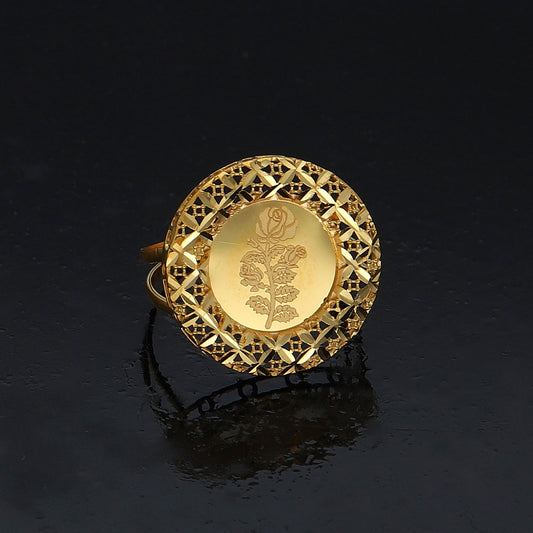 Gold Floral Engraved Ring 21KT - FKJRN21KM10913