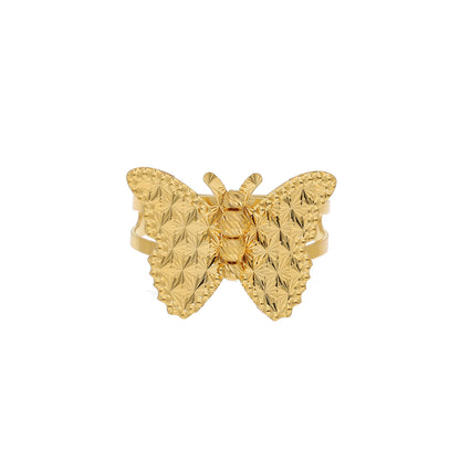 Gold Textured Butterfly Ring 21KT - FKJRN21KM11166