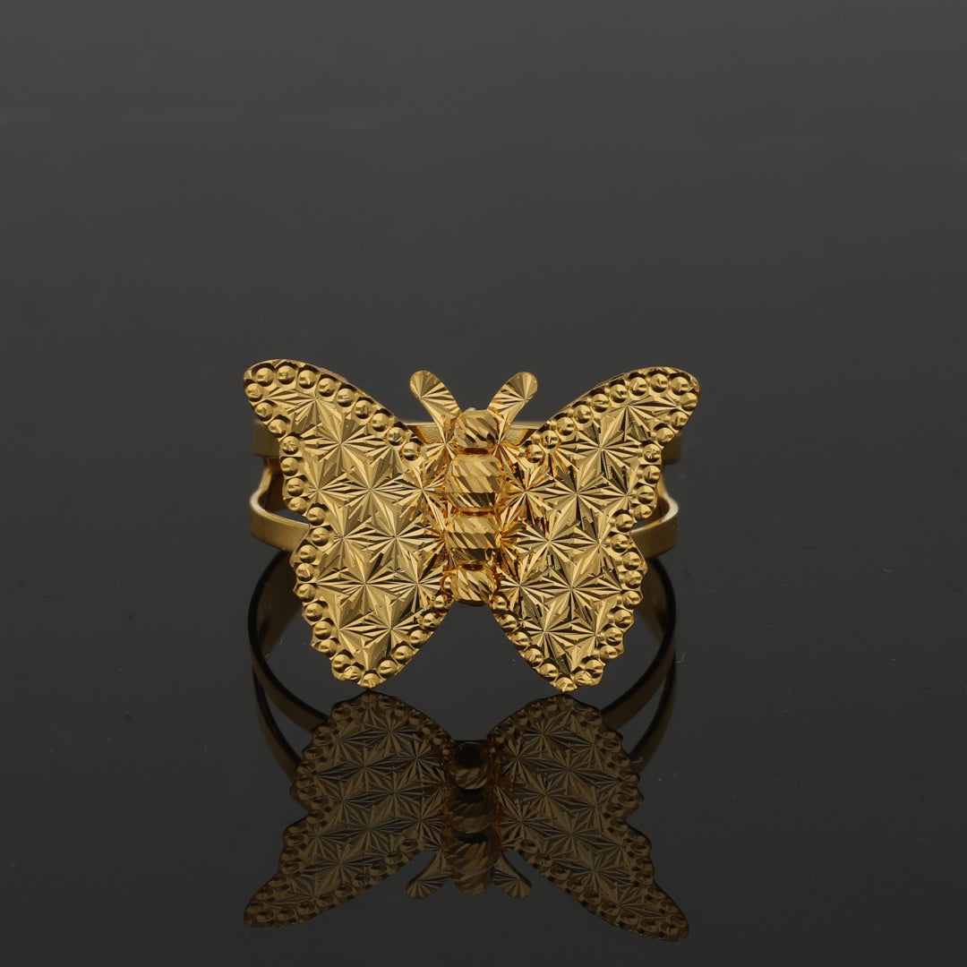 Gold Textured Butterfly Ring 21KT - FKJRN21KM11166